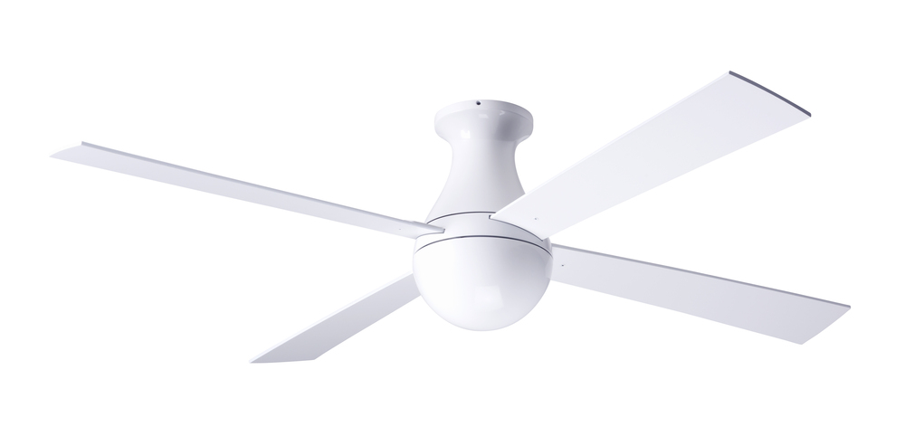 Ball Flush Fan; Gloss White Finish; 42" White Blades; No Light; Fan Speed and Light Control (3-w
