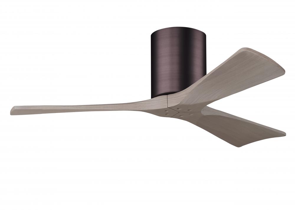 Irene-3H - Three Blade Flush Mount Paddle Fan - 42" - Brushed Bronze Finish - Gray Ash Tone Blad