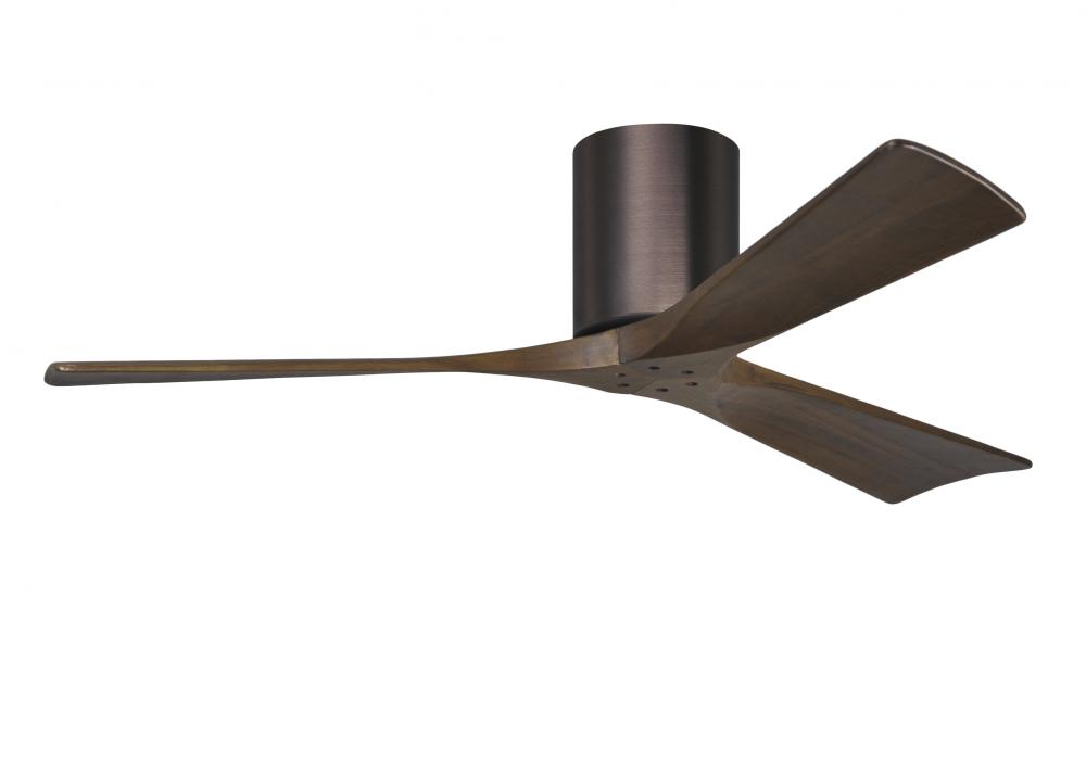 Irene-3H - Three Blade Flush Mount Paddle Fan - 52" - Brushed Bronze Finish - Walnut Tone Blades