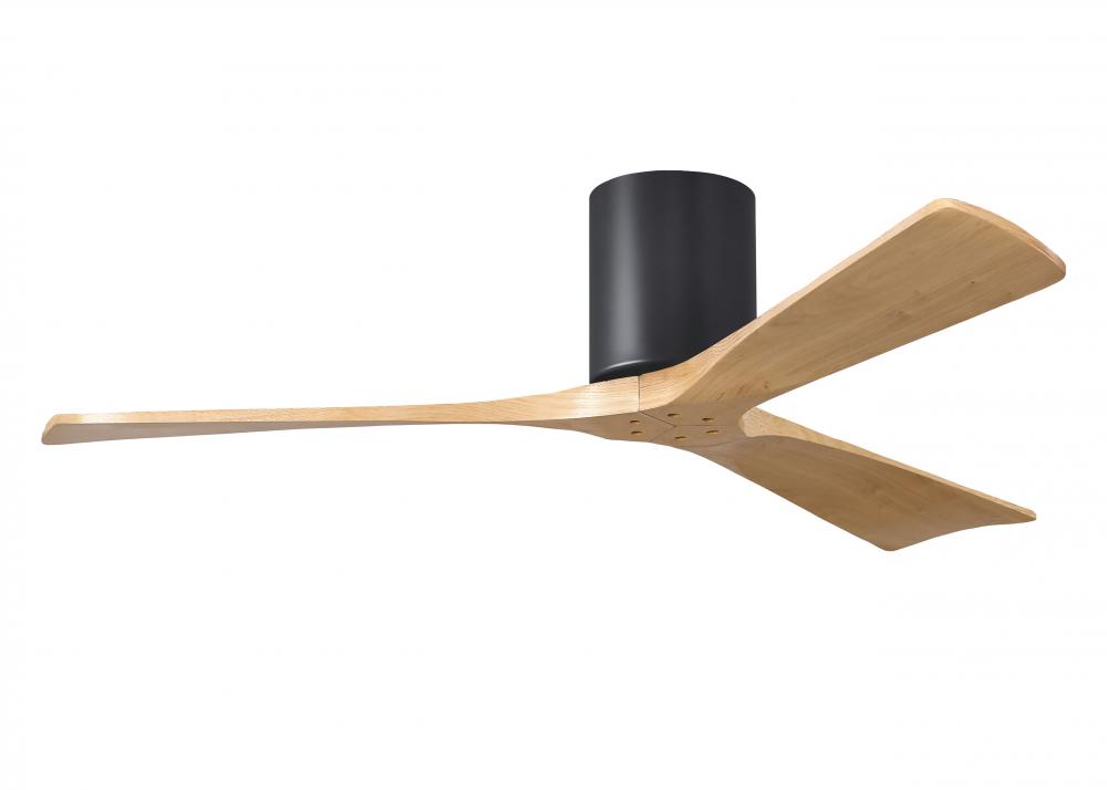 Irene-3H - Three Blade Flush Mount Paddle Fan - 52" - Matte Black Finish - Light Maple Tone Blad