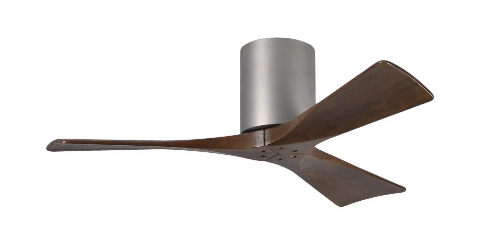 Irene-3H - Three Blade Flush Mount Paddle Fan - 42" - Brushed Nickel Finish - Walnut Tone Blades