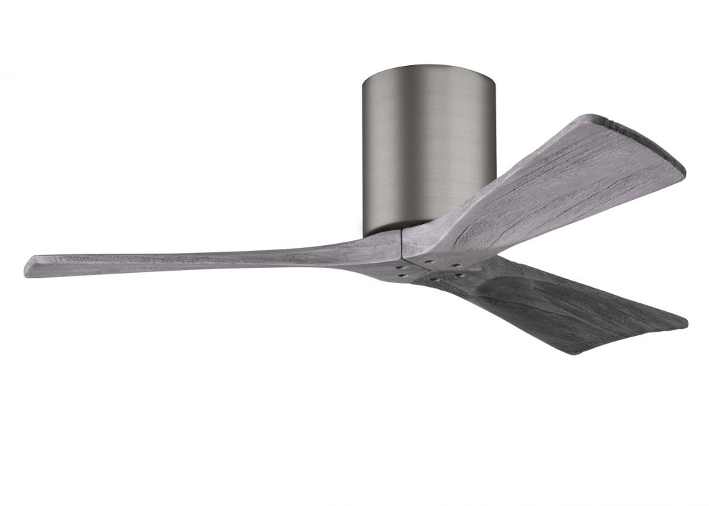 Irene-3H - Three Blade Flush Mount Paddle Fan - 42" - Brushed Pewter Finish - Barn Wood Tone Bla