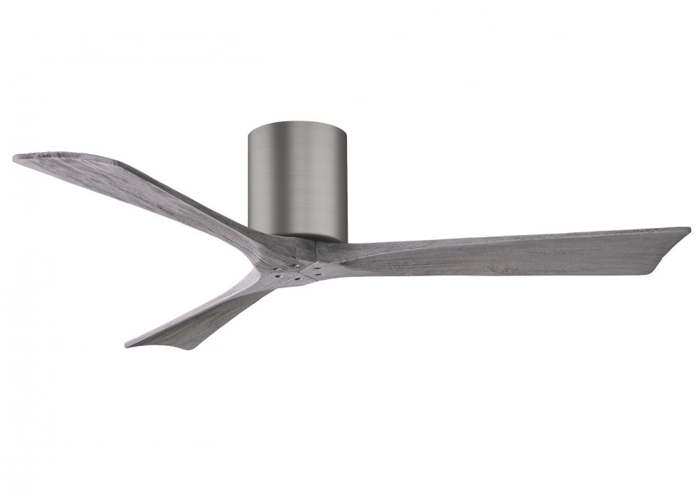 Irene-3H - Three Blade Flush Mount Paddle Fan - 52" - Brushed Pewter Finish - Barn Wood Tone Bla