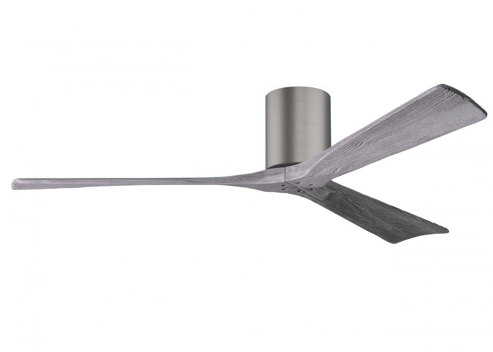 Irene-3H - Three Blade Flush Mount Paddle Fan - 60" - Brushed Pewter Finish - Barn Wood Tone Bla