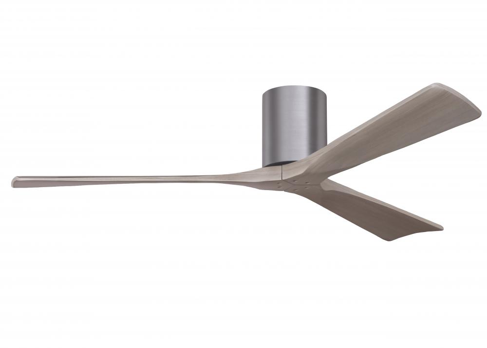 Irene-3H - Three Blade Flush Mount Paddle Fan - 60" - Brushed Pewter Finish - Gray Ash Tone Blad