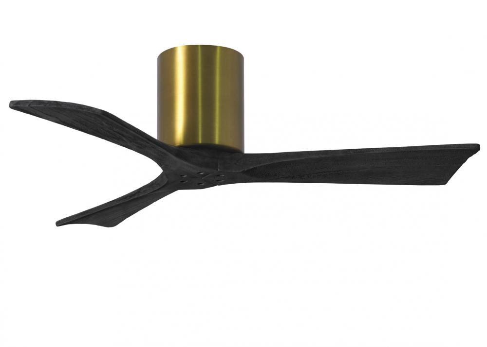 Irene-3H - Three Blade Flush Mount Paddle Fan - 42" - Brushed Brass Finish - Matte Black Blades