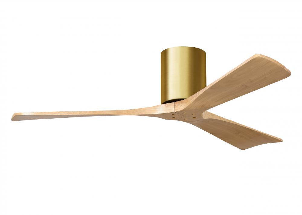 Irene-3H-Three Blade Flush Mount Paddle Fan-52"-Brushed Brass Finish-Light Maple Tone Blades
