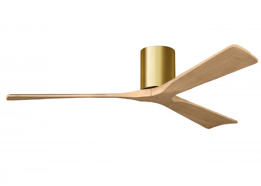Irene-3H-Three Blade Flush Mount Paddle Fan-60"-Brushed Brass Finish-Light Maple Tone Blades