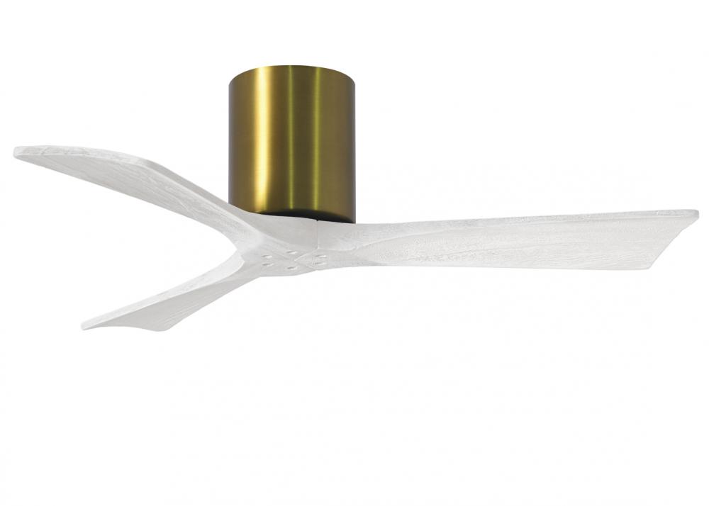 Irene-3H - Three Blade Flush Mount Paddle Fan - 42" - Brushed Brass Finish - Matte White Blades