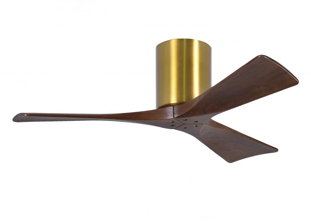 Irene-3H - Three Blade Flush Mount Paddle Fan - 42" - Brushed Brass Finish - Walnut Tone Blades