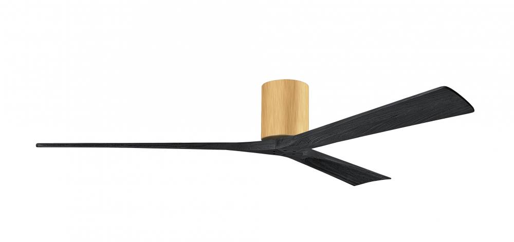 Irene-3H - Three Blade Flush Mount Paddle Fan - 72" - Light Maple Tone Finish - Matte Black Blad