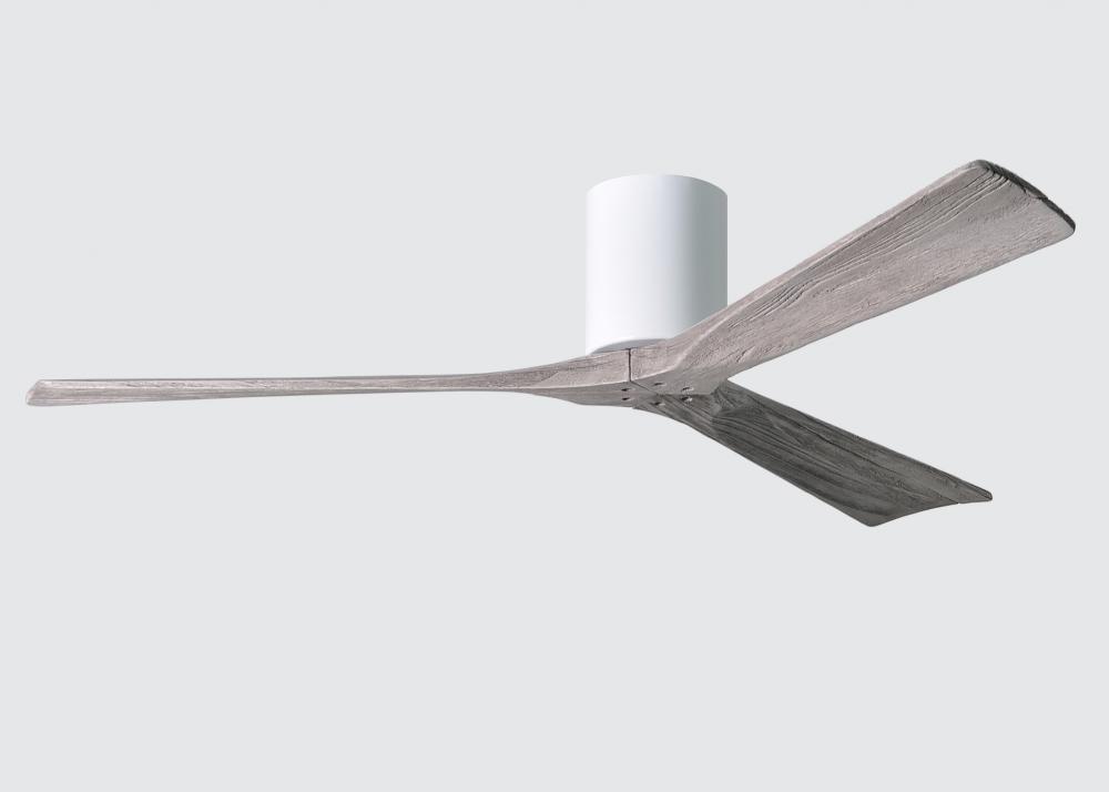 Irene-3H - Three Blade Flush Mount Paddle Fan - 60" - Gloss White Finish - Barn Wood Tone Blades